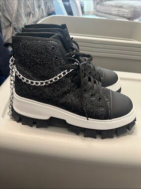 ASOS Black Glitter Platform Chain Combat Boots